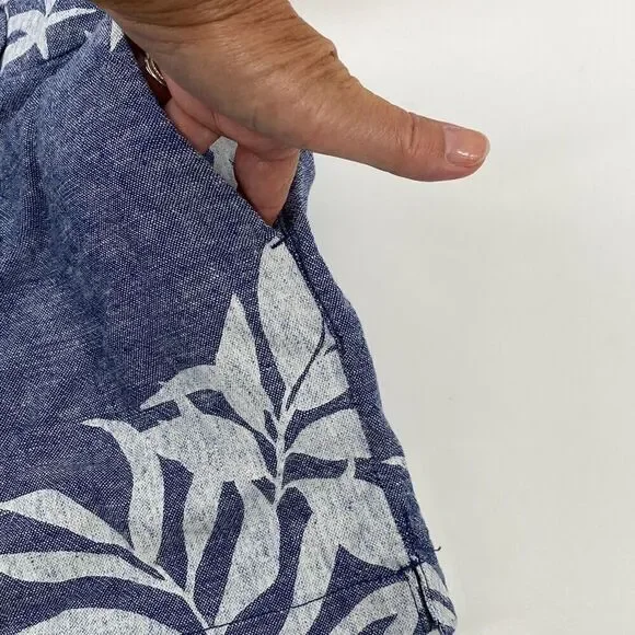 Old Navy Everyday Shorts Linen Blend Tropical Hawaiian Print Chambray Pockets Bl - Picture 5 of 10